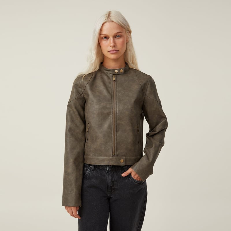 Chaqueta De Cuero PU Para Mujer, Chaqueta De Costura Con Cremallera