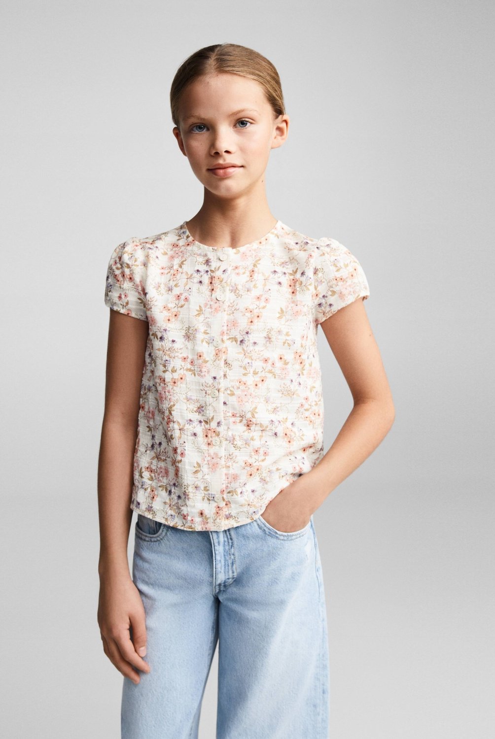 Blusa Floral Botones Nina Mango Kids