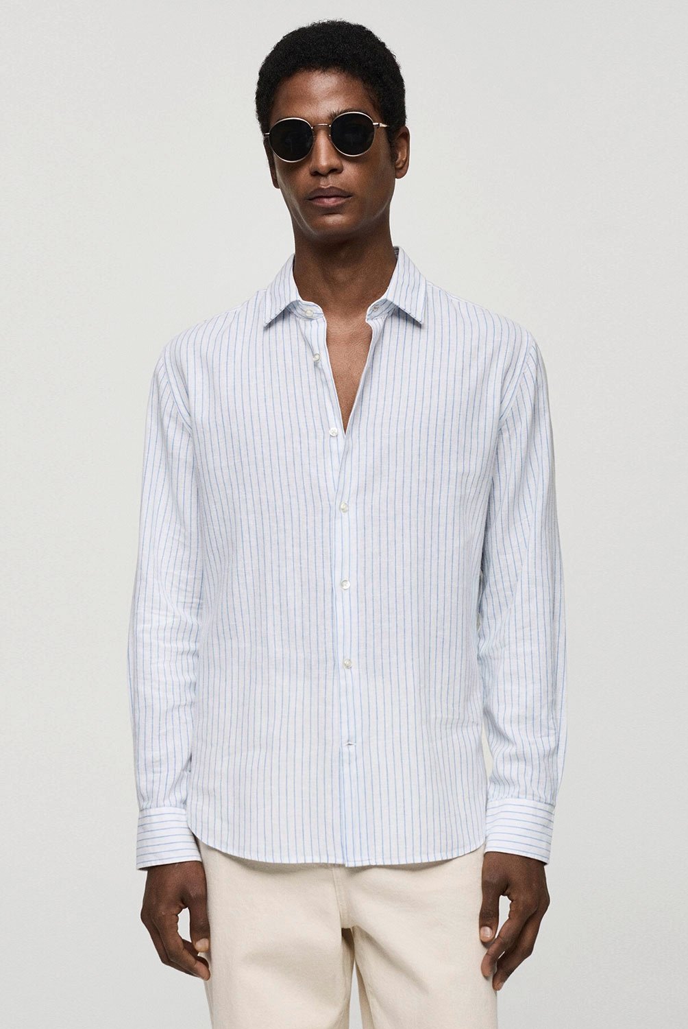 Camisa Regular Fit Lino Rayas Hombre Mango Man