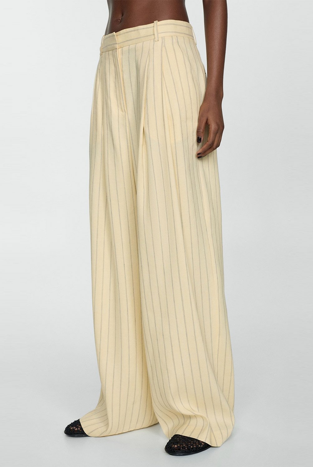 Pantalon Lino Rayas Mujer Mango