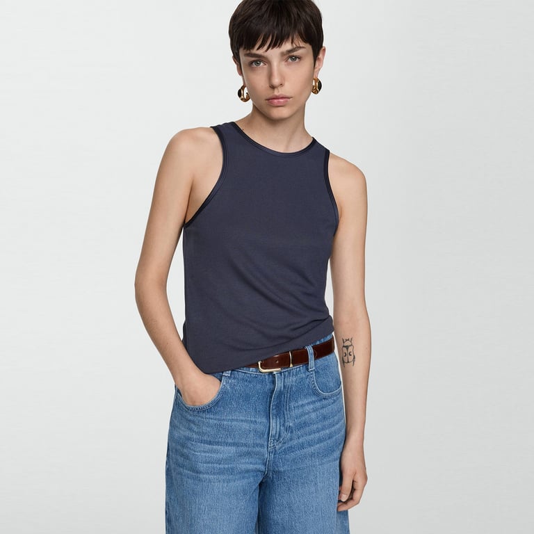 Top Mango Bordeaux - Taille M, Sans Manches, Polyester, Occasion Très Bon état