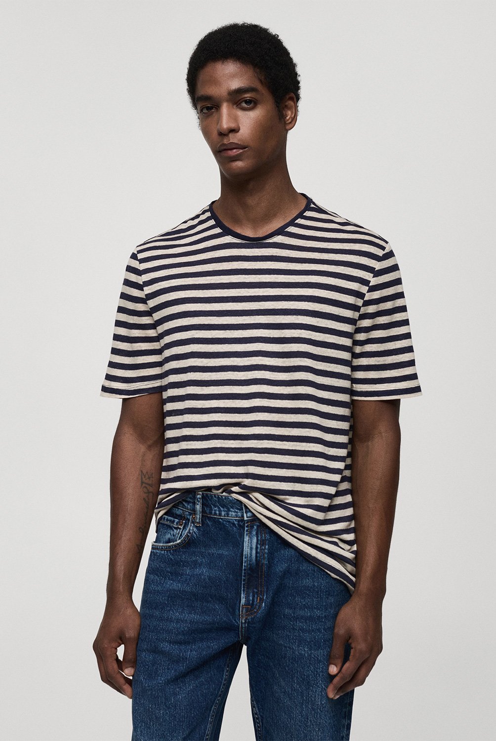 Polera 100 Lino Rayas Hombre Mango Man