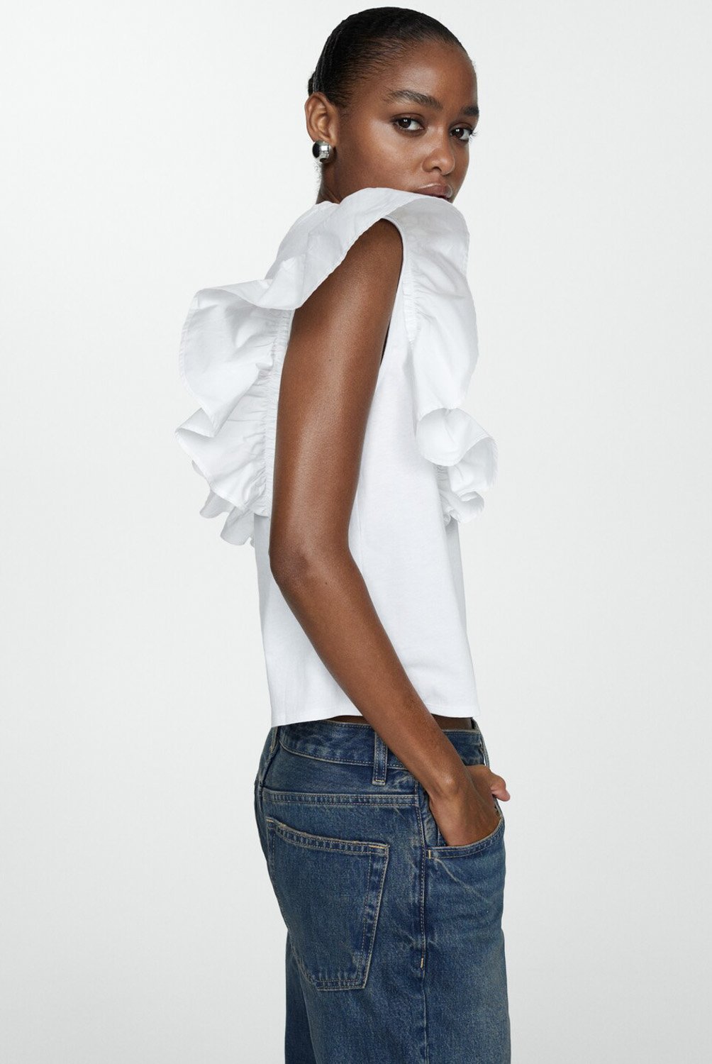MANGO Polera 100 Algodon Volantes Mujer Mango falabella