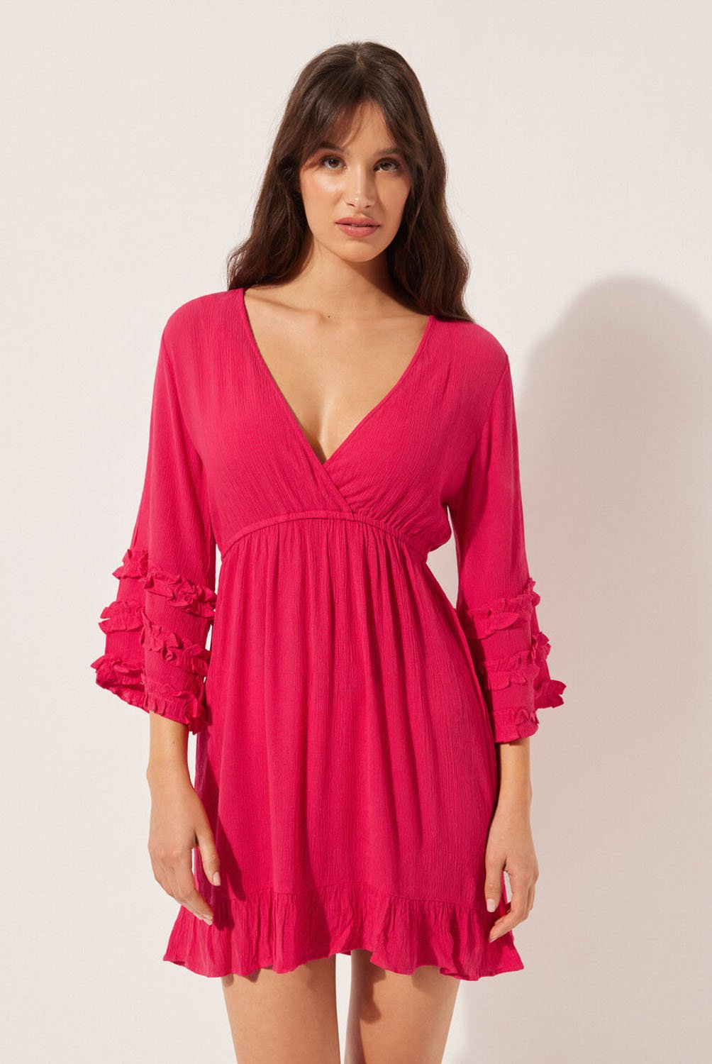 Vestido Escote en V con Volantes Mujer Calzedonia