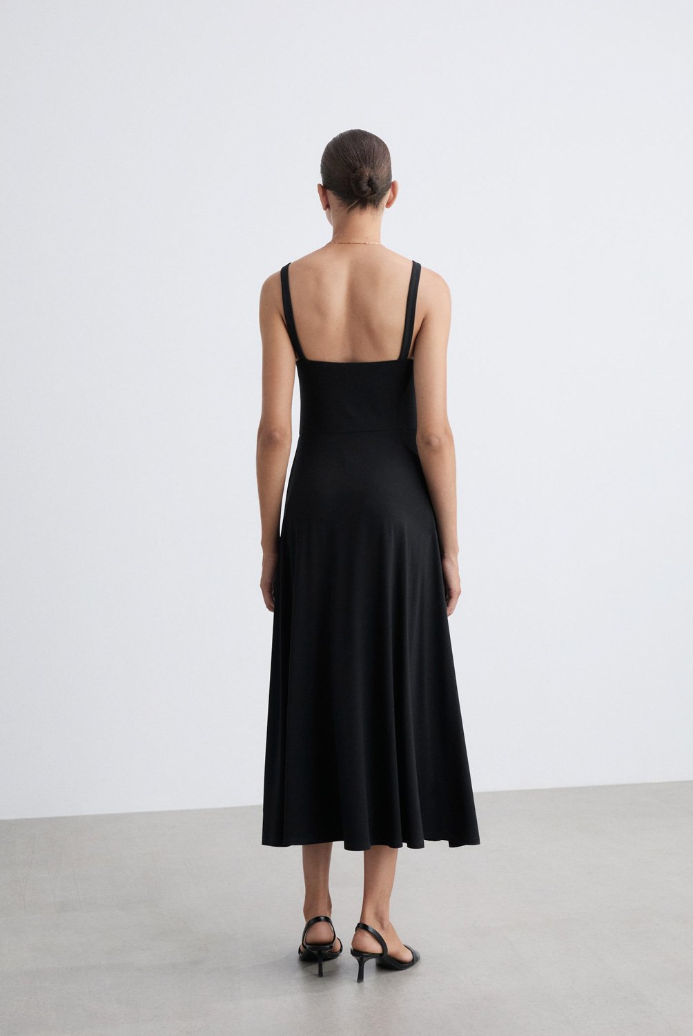 Vivien Hombro Tirante Encaje Y Gasa Largo Vestido Mandarina