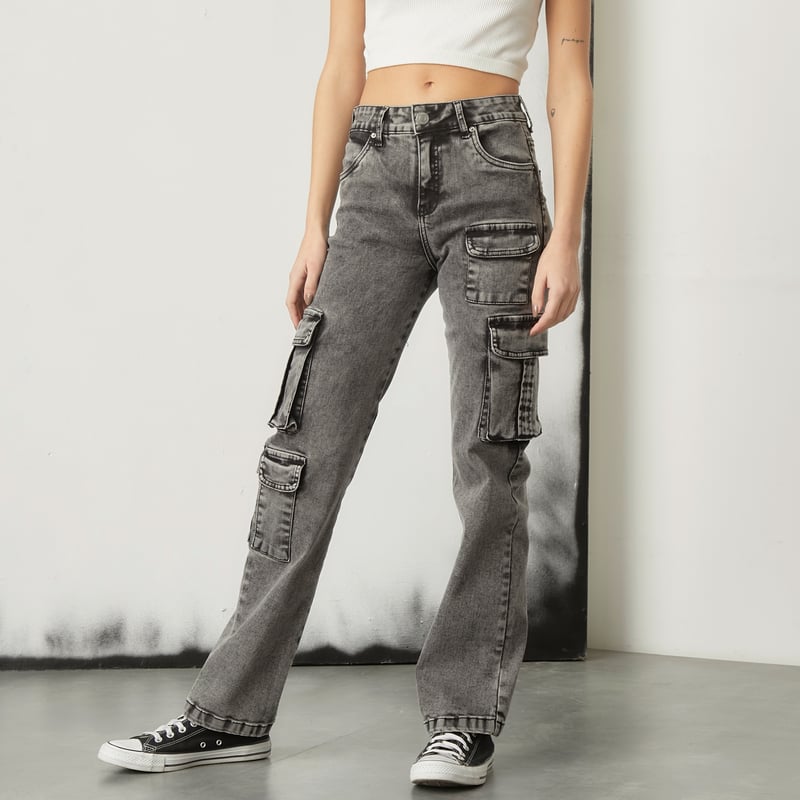 Americanino Jeans Cargo Tiro Medio Algodon Mujer