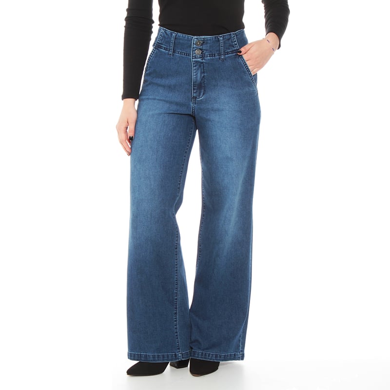 Jeans Wide Leg Tiro Alto Mujer Wados