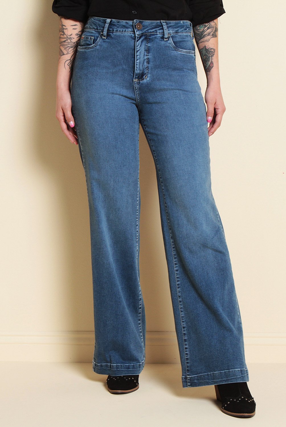 Jeans Wide Leg Tiro Alto Mujer Wados