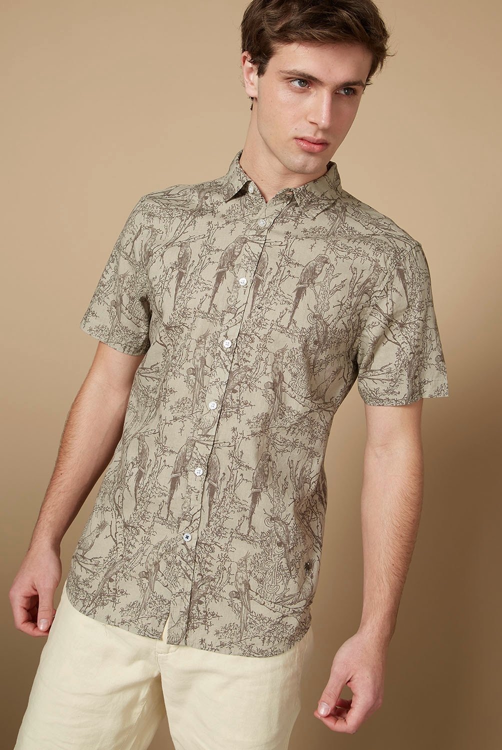 BASEMENT Basement Camisas Casuales Manga Corta Lino Orgánico Hombre ...