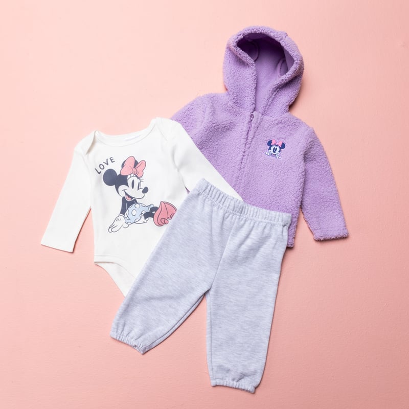 MINNIE Minnie Conjunto Poleron Pantalon Y Body Bebe Nina 3 Piezas Algodon falabella