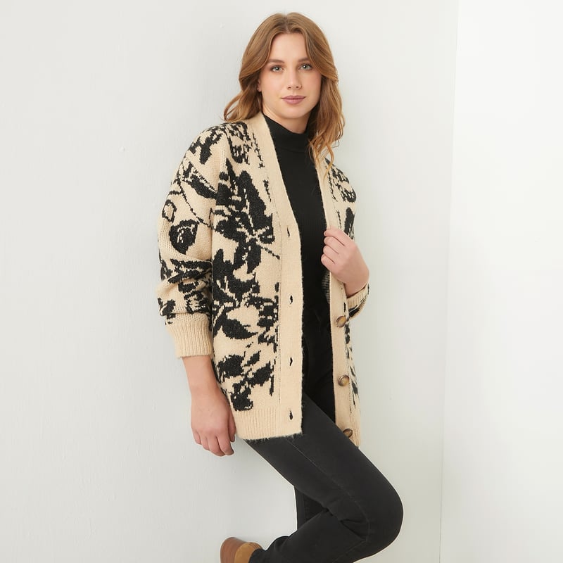 Pull Cardigan Femme La Belle - Manches Longues Multicolore - Taille M En Coton Mixte