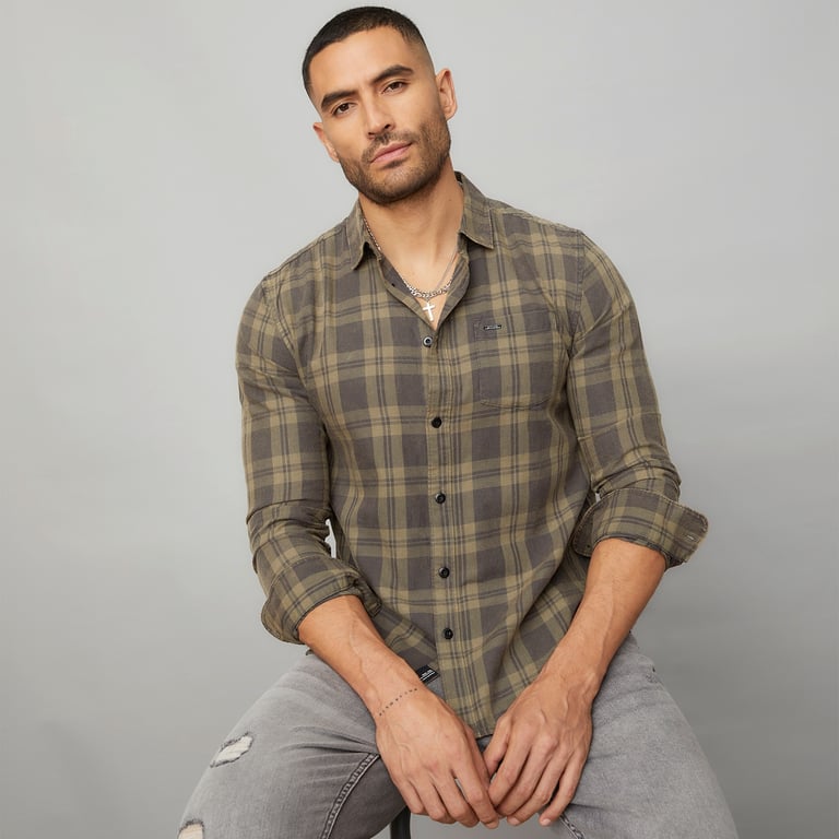 MOSSIMO Camisa Check Manga Larga Algodón Slim Hombre Mossimo