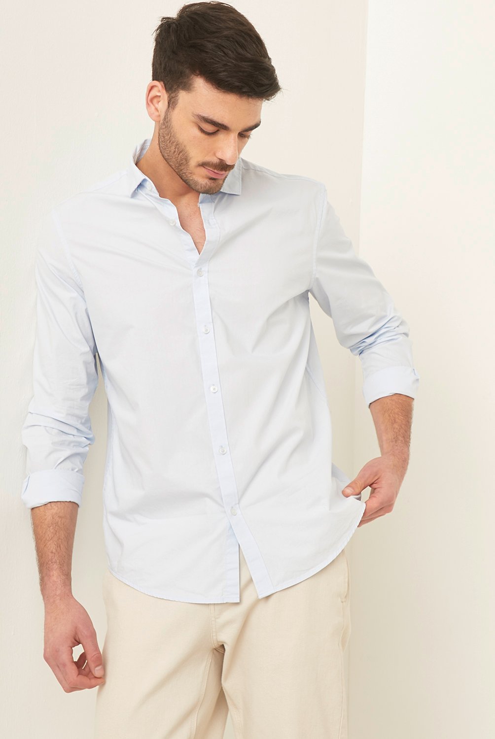 BASEMENT - Camisa Manga Larga Algodón Slim Fit Hombre Basement