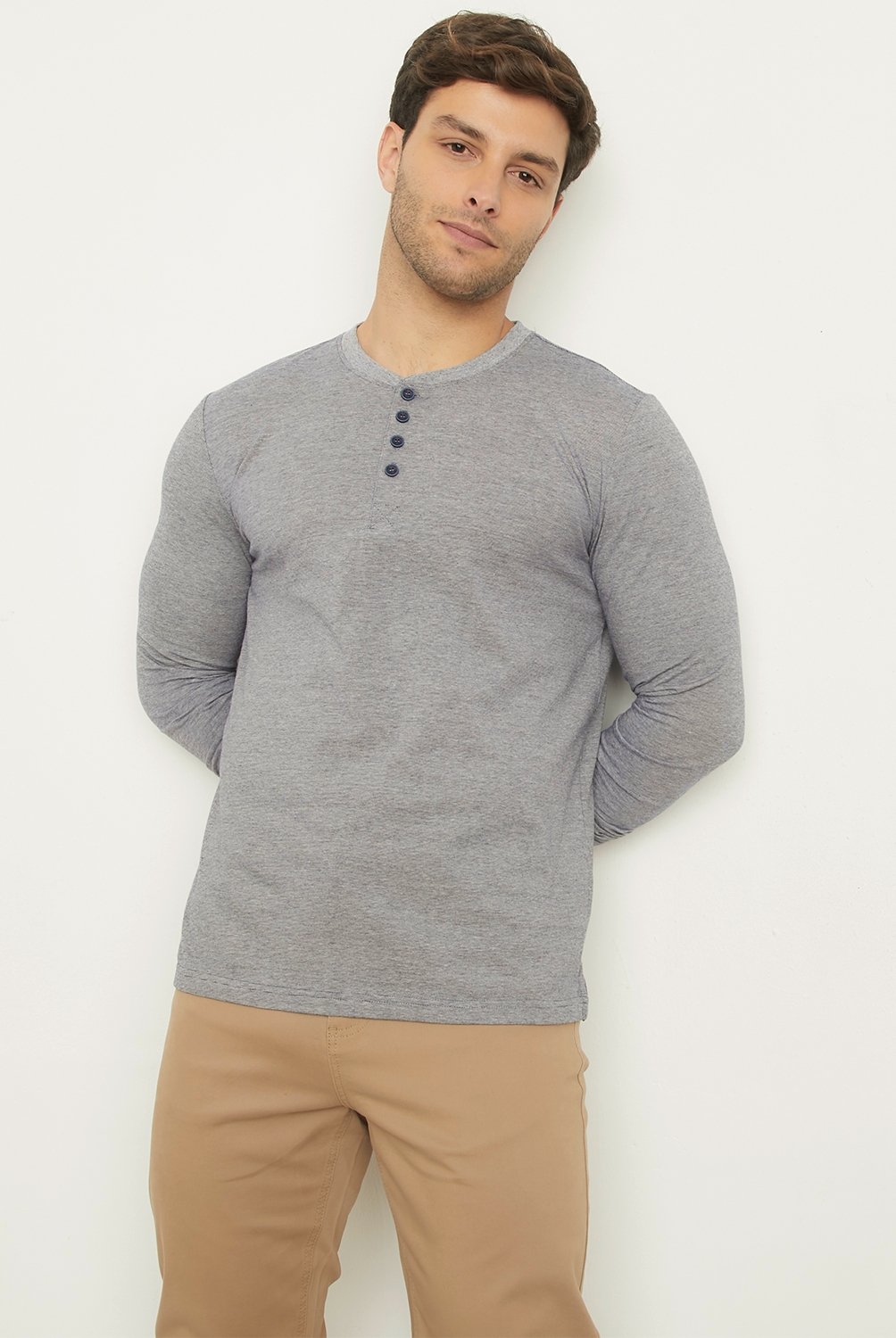 NEWPORT - Polera Manga Larga Casual Hombre Newport