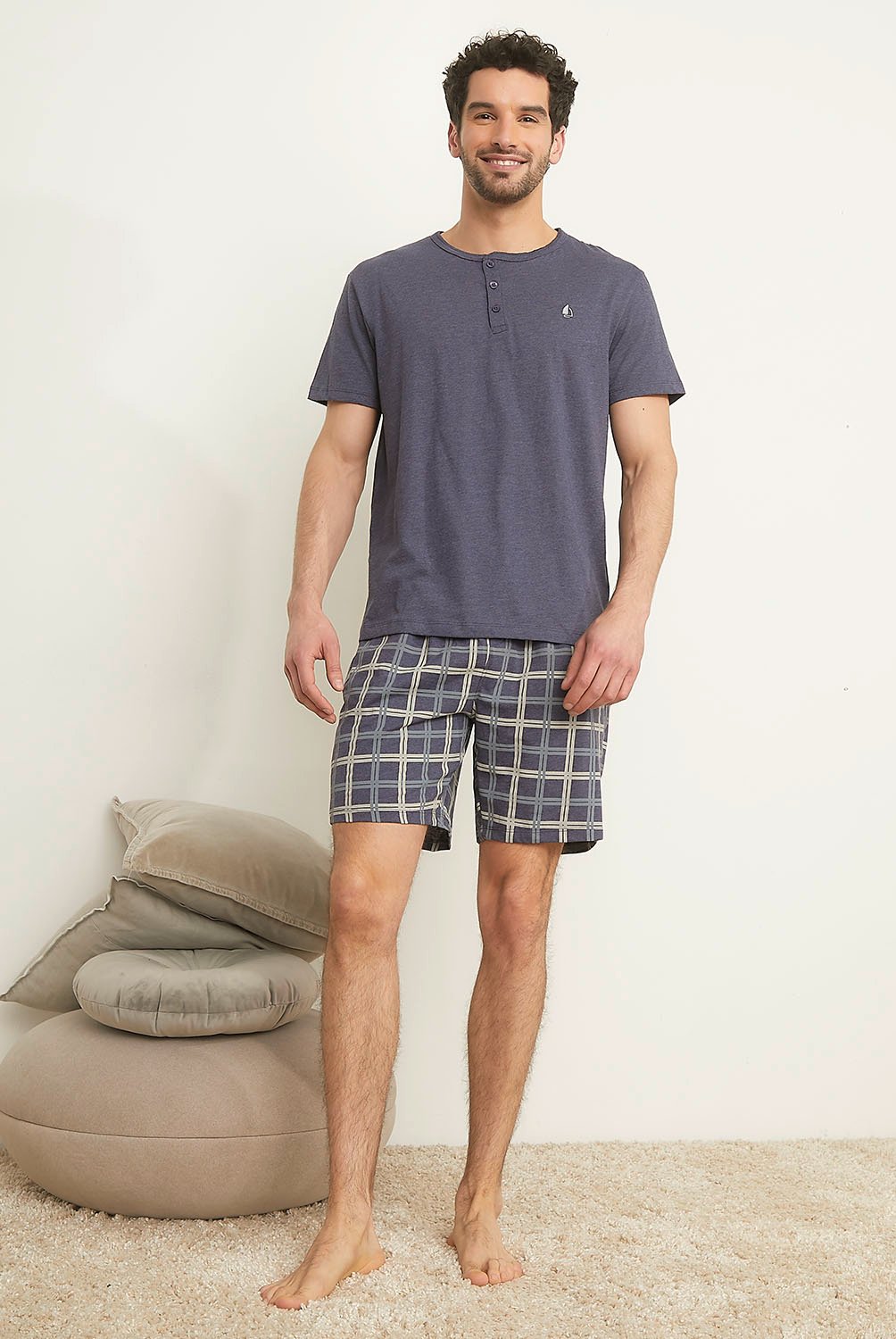 Pijama Hombre Verano: Conjunto De Algodón Con Bolsillos | Camiseta Manga Corta Y Pantalón Corto | Suave Y Cómodo (S-3XL)