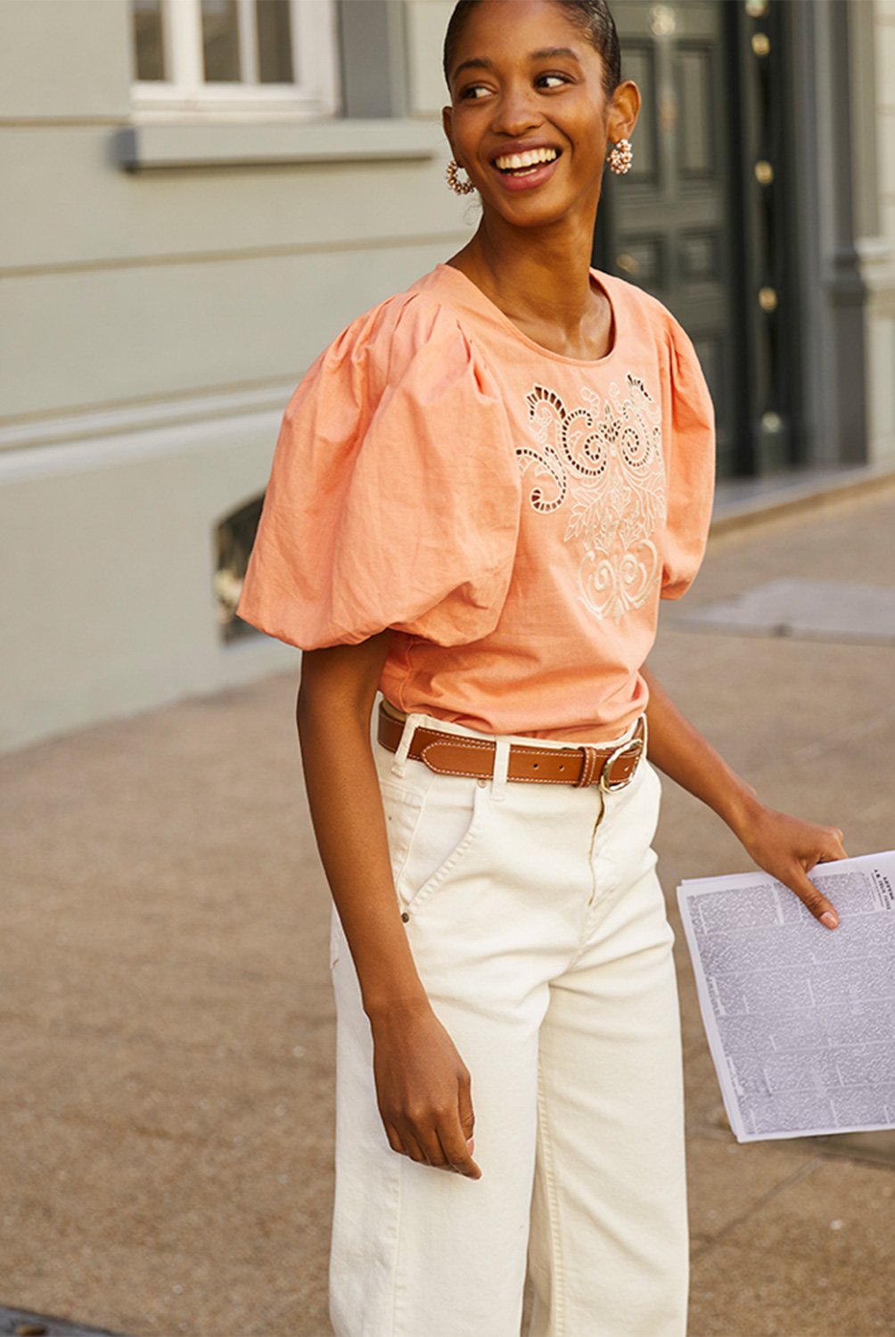 Blusa Manga Corta Globo Lino Mujer Basement