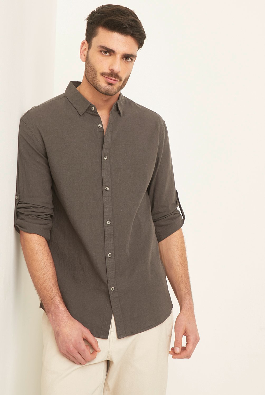 Camisa Manga Larga Lino Slim Fit Hombre Basement