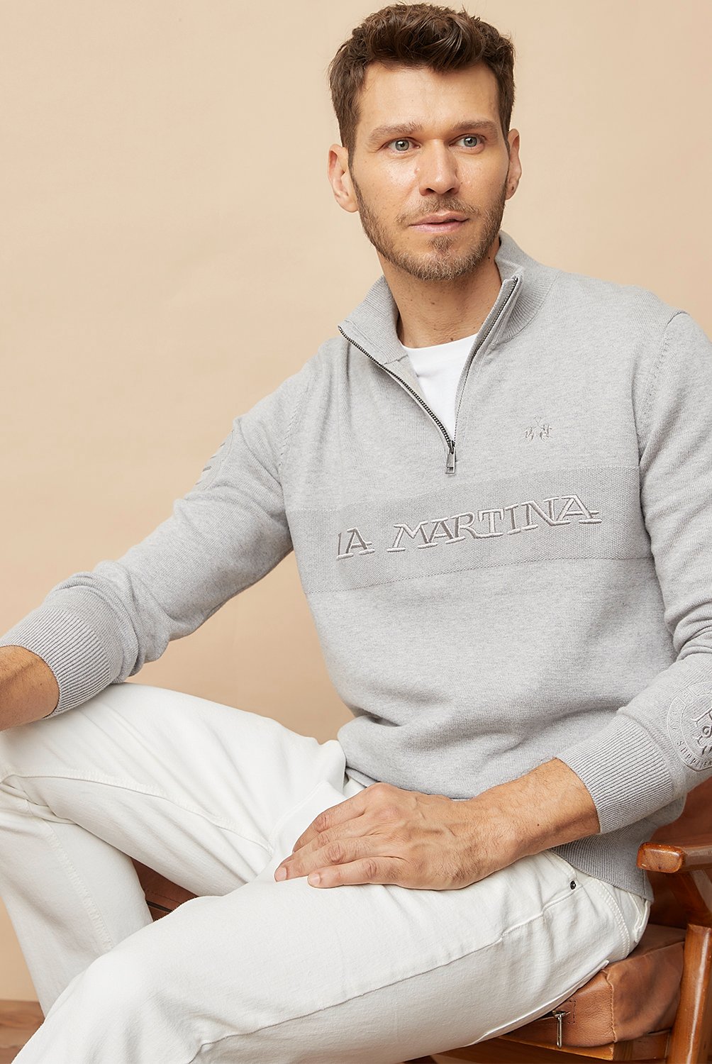 La Martina White Cotton Men Sweater with Hood and Zip Pockets main image 0