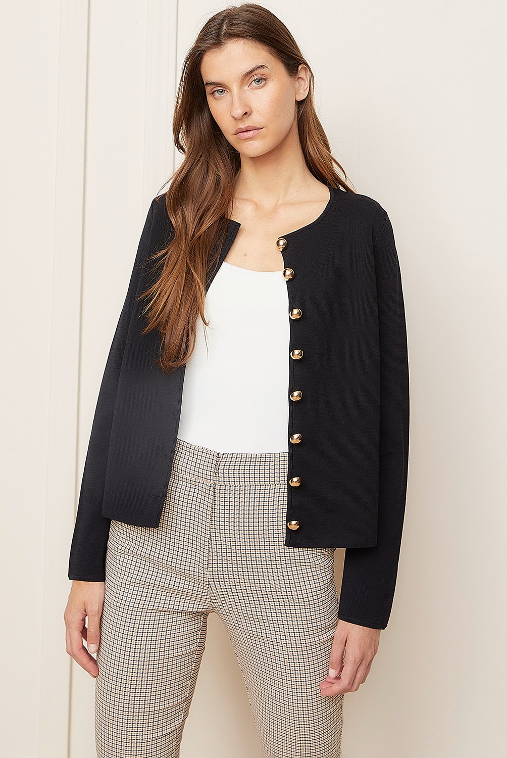 Tuduoms Cárdigan Corto Clásico De Manga Larga Para Mujer, Con Frente Abierto, Tejido Grueso, Suéter Corto De Moda Ligero, Beige, Pequeña