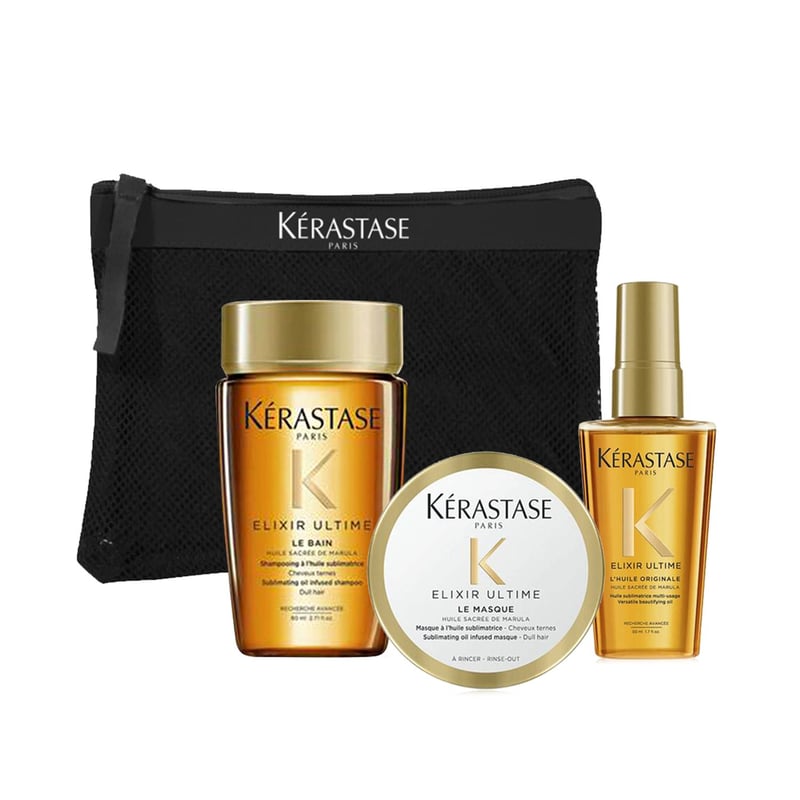 KERASTASE - Set de Tratamientos Capilares Pack Travel Size Para Cabellos Brillantes: Shampoo + Mascarilla + Aceite