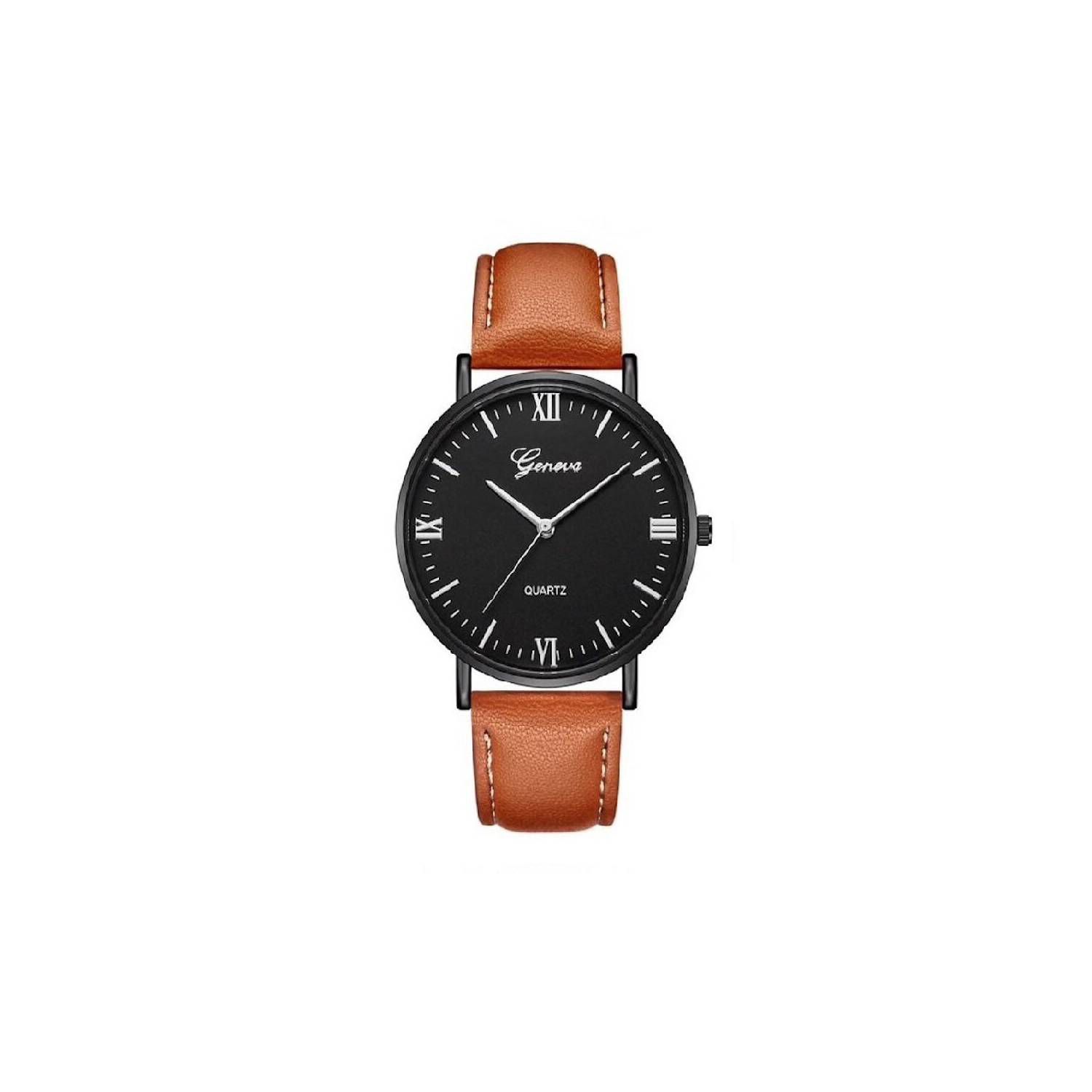 Reloj Pulso Cuero PU Cuarzo Dial Grande Clasico GNV N Marron Negro. UBMD falabella
