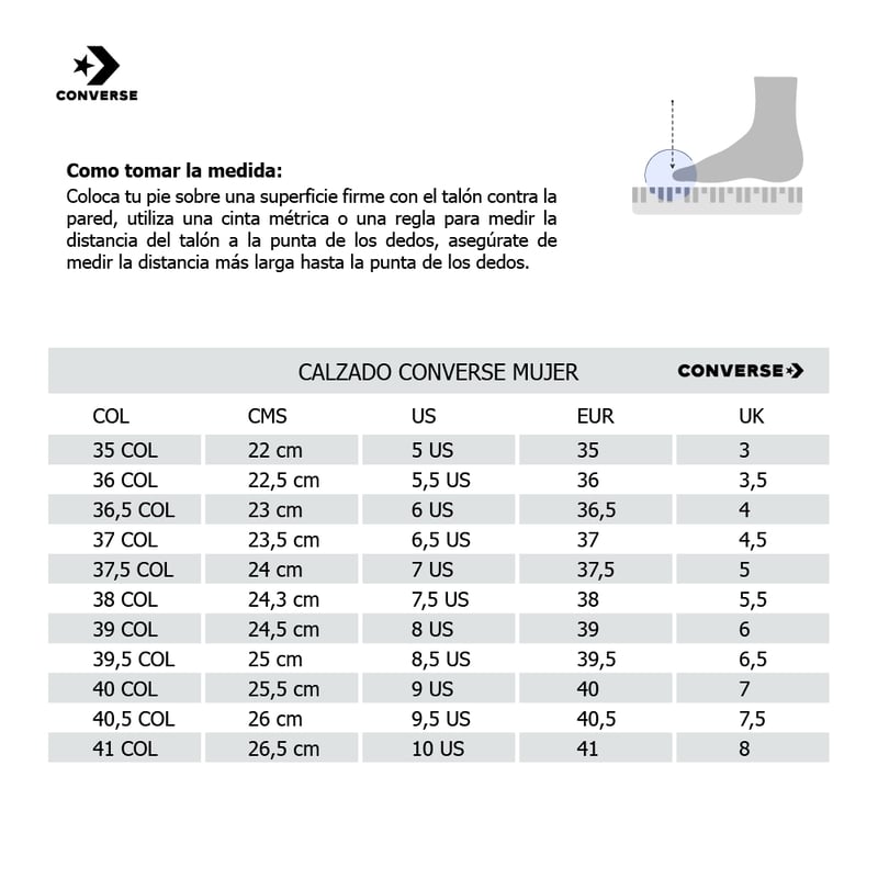 Tabla tallas converse mujer best sale
