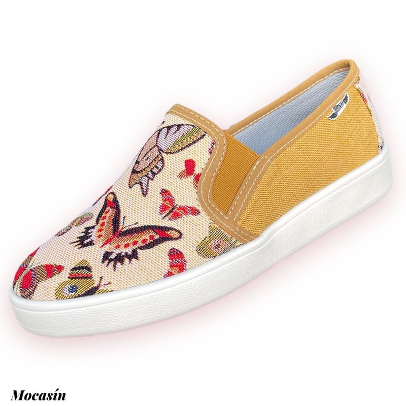 XIAN SHOES - Mocasin mujer mariposa mostaza