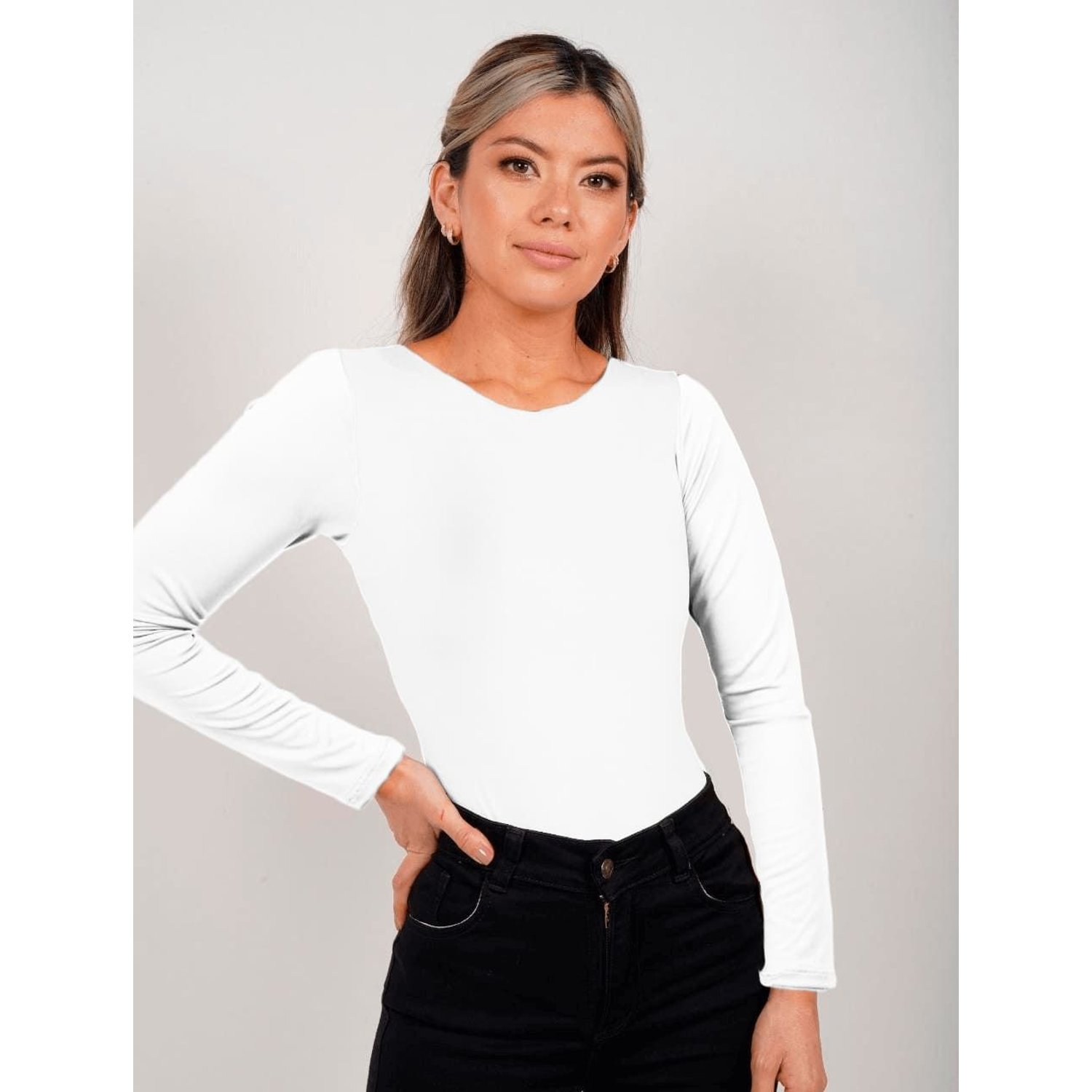 Body para Mujer Blanco Cuello Redondo Manga Larga Rebeca Blanco MOLGOA falabella