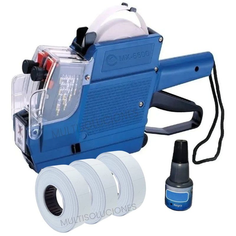 MX5500 - Pistola De Etiquetas De Precios Con 5150 Calcomanías Blancas Y 3 Rodillos De Tinta Adicionales, Pistola De Etiquetas De Precios, Pistola De Precios Minoristas De 8 Dígitos Y Etiquetas Para