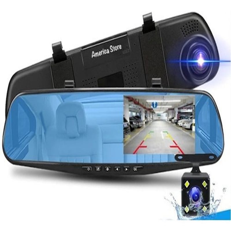 GENERICO - Espejo Retrovisor Doble Camara Full Hd Carro Pantalla 43