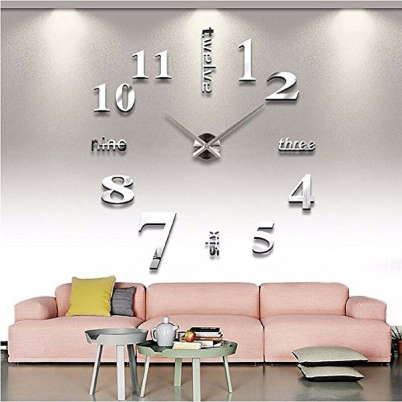 Reloj pared grande 3d 120cm decoracion plateado KIDSHOP falabella