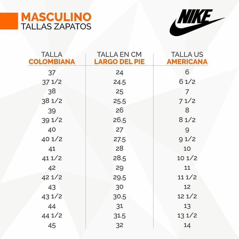 Tabla de tallas nike colombia top