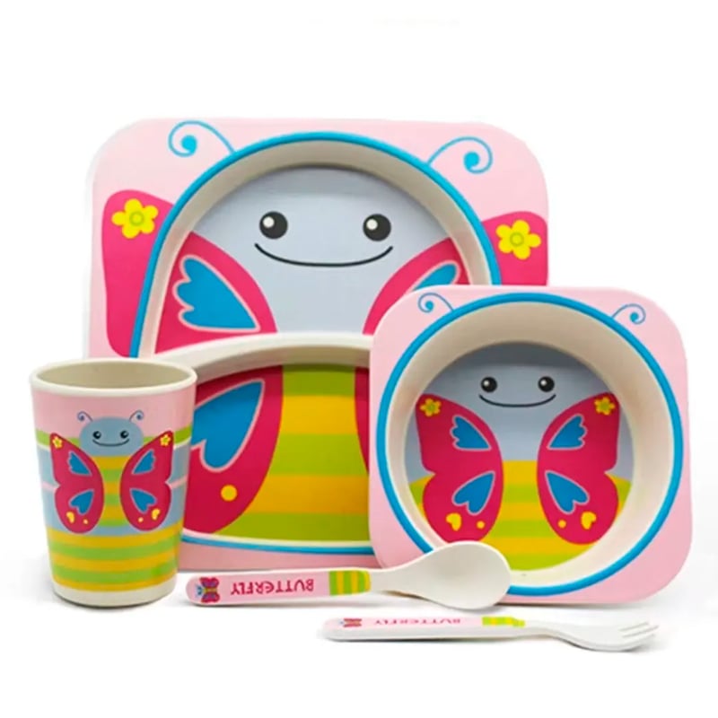 Set vajilla bebe ninos bambu 5 pcs biodegradable Mariposa ENFANT ASY falabella