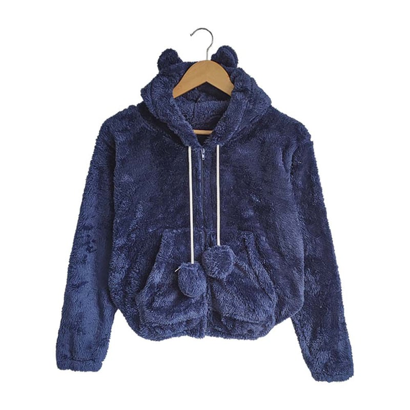 Saco Buzo Para Mujer Abrigador Invierno Peludo Con Cramallera Azul