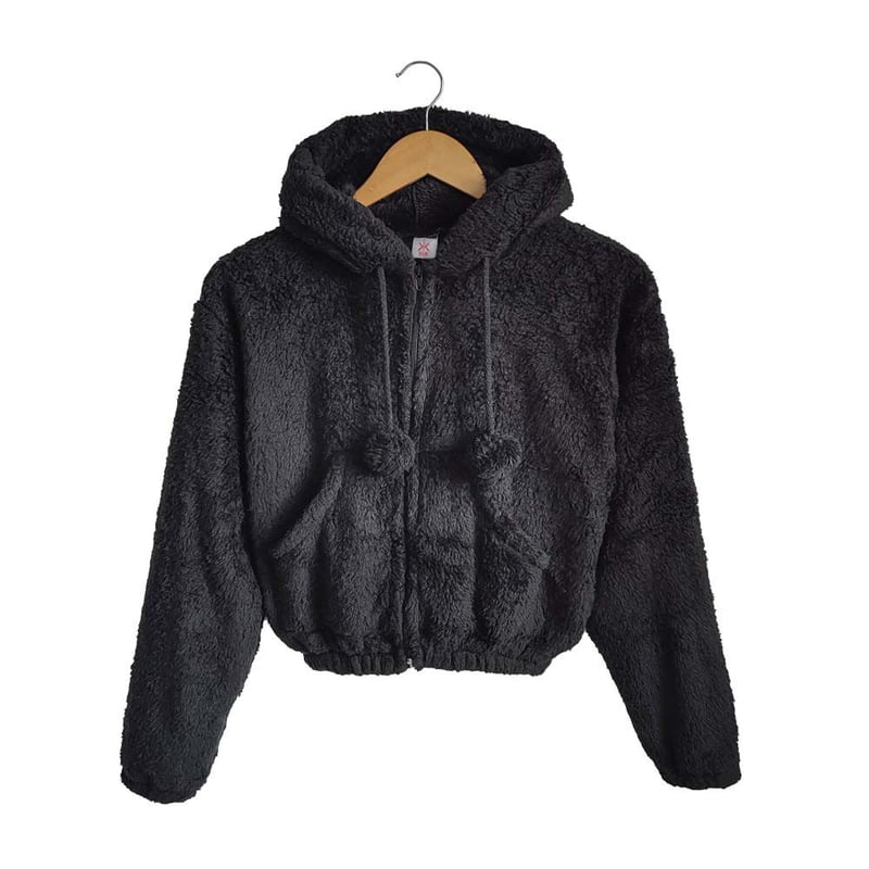 Saco Buzo Para Mujer Abrigador Invierno Peludo Con Cramallera Negro SYK falabella