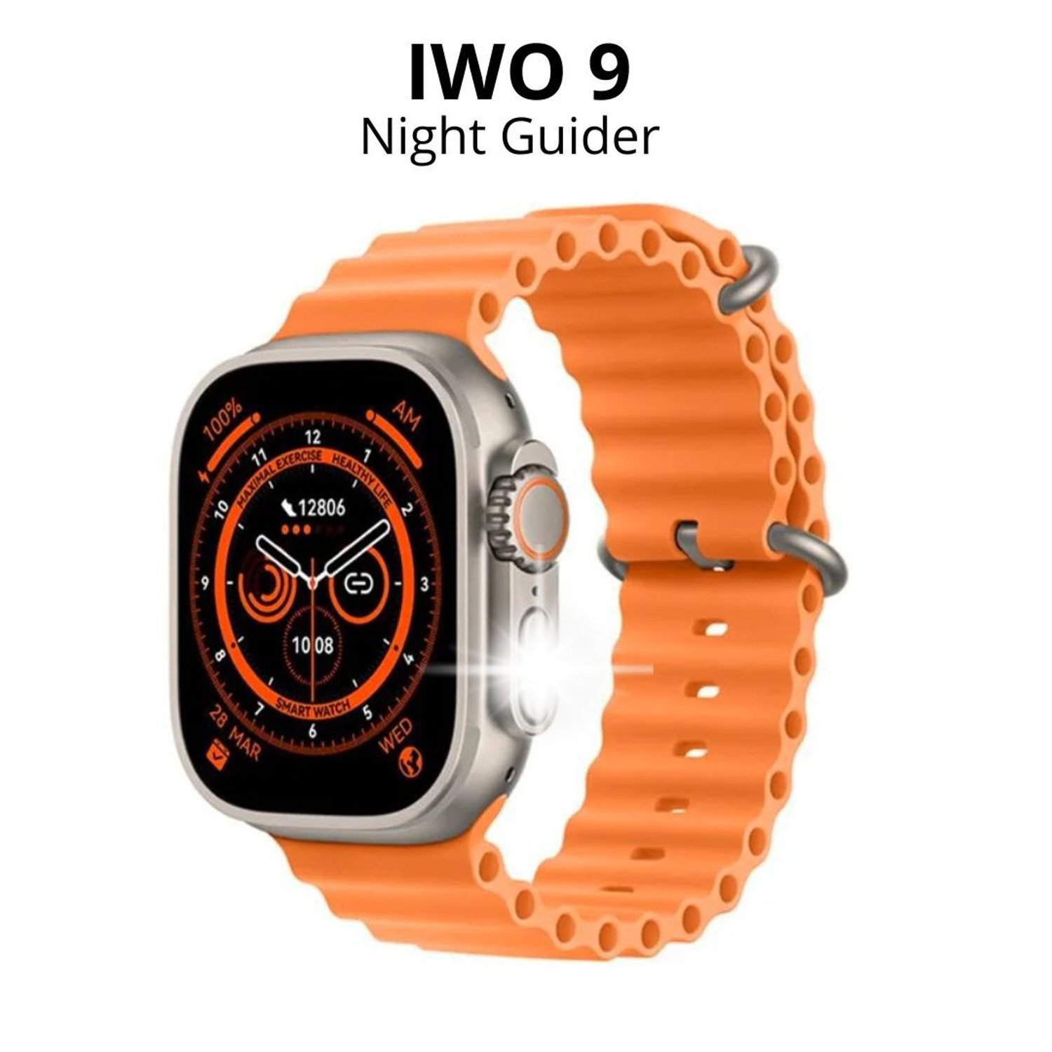 Reloj inteligente Mobulaa IWO 9 Ultra Con Linterna Correa Naranja MOBULA falabella