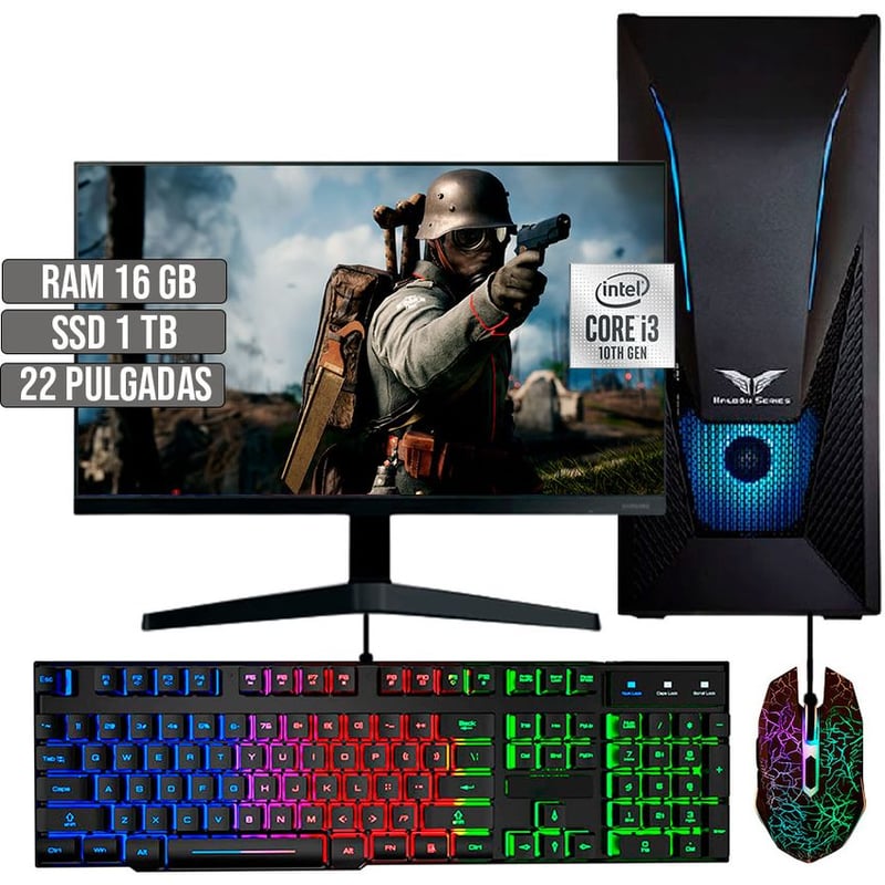 PC EQUIPO GAMER INTEL CORE I3-10105 SSD 1TB RAM 16GB LED 22 FHD HALCON ...