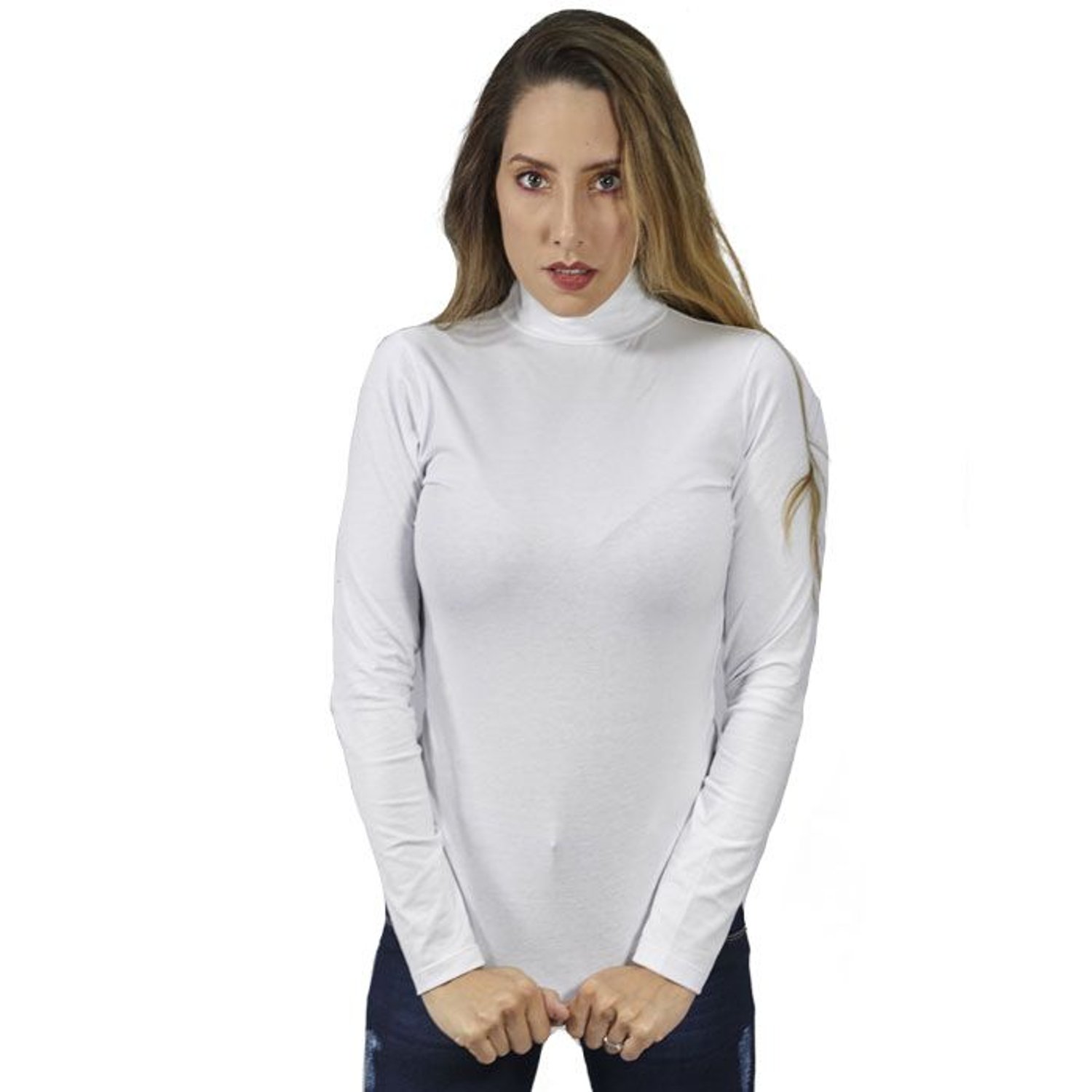 Blusa Para Dama Manga Larga Cuello Tortuga En Jersey Licra Juno