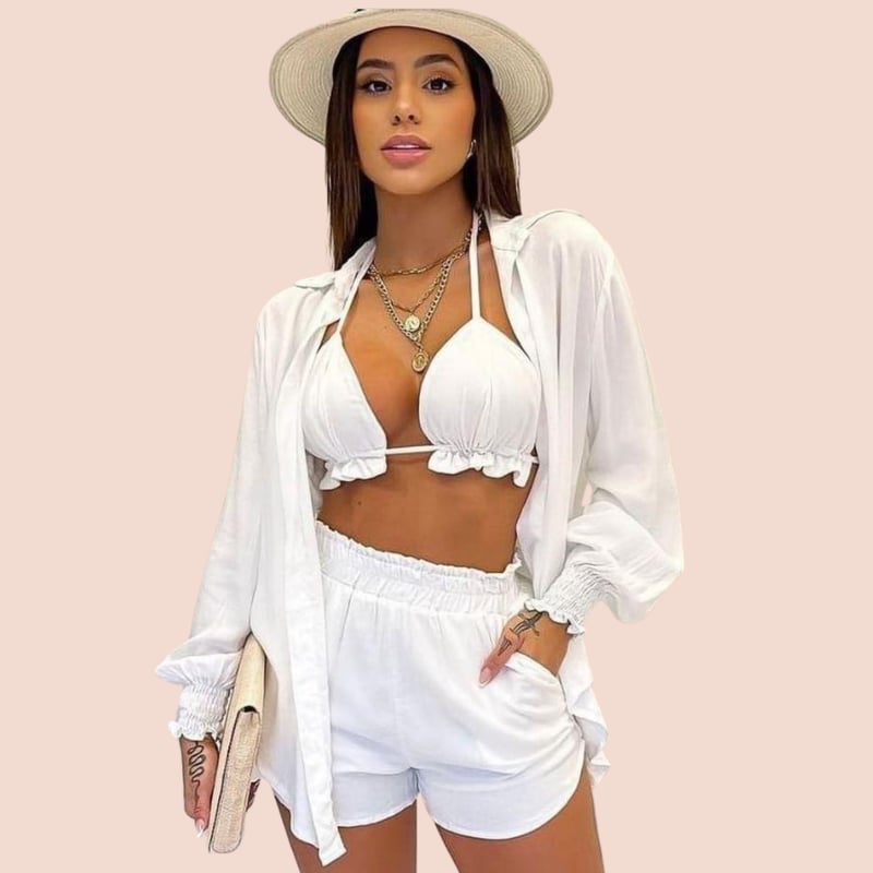 Conjunto short de 3 Piezas Playero Ropa de Verano Blanco MANTARRAYA BEACHWEAR falabella