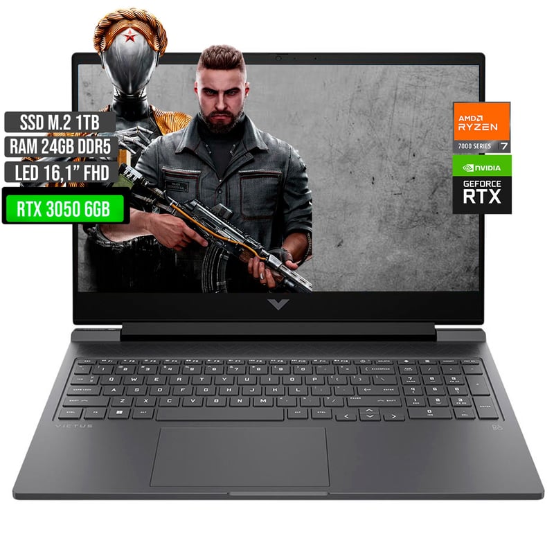 HP - HP VICTUS AMD RYZEN 7-7840HS SSD 1TB RAM 24GB RTX 3050 6GB LED 16.1" FHD 144Hz