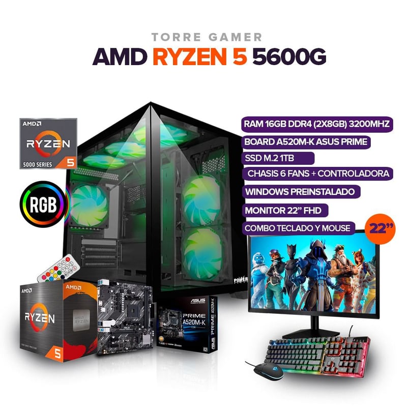 PC Desktop Assemblato Ryzen 5 4600G – 16GB RAM – 240GB SSD – Windows 11 Pro