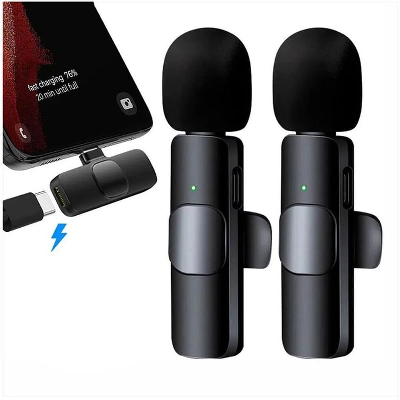 Mini Micrófono Inalámbrico Doble Micrófono 1 Receptor TipoC Negro WIFI ...