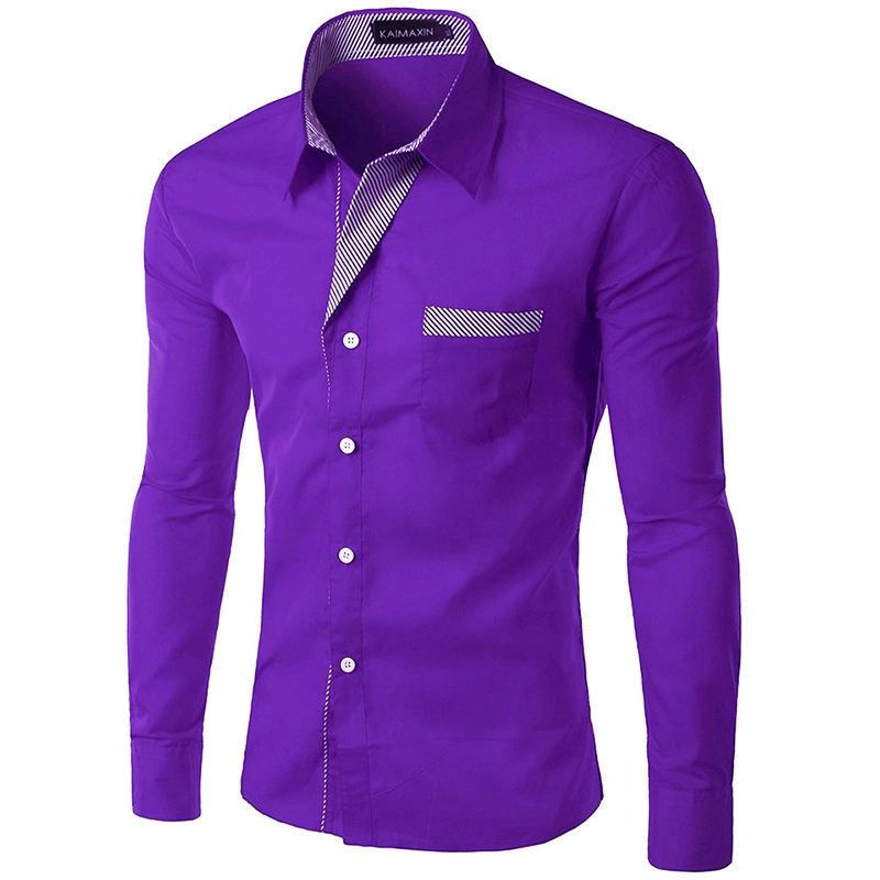 Camisa Para Hombre Manga Larga Moda Elegante Estilo Moderna Morado