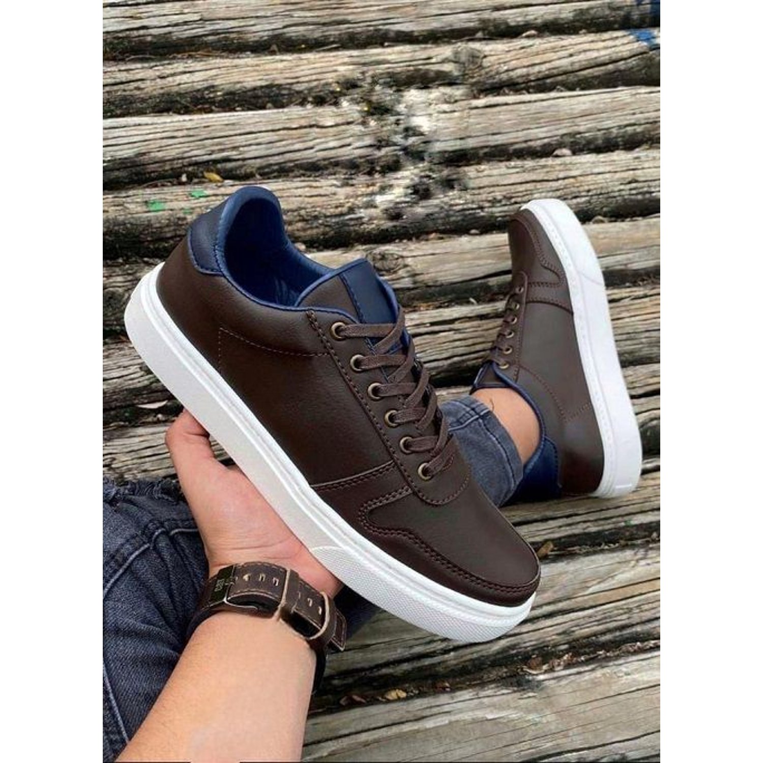 Tenis Casual Cosidos Caballero Zapato Hombre Marron