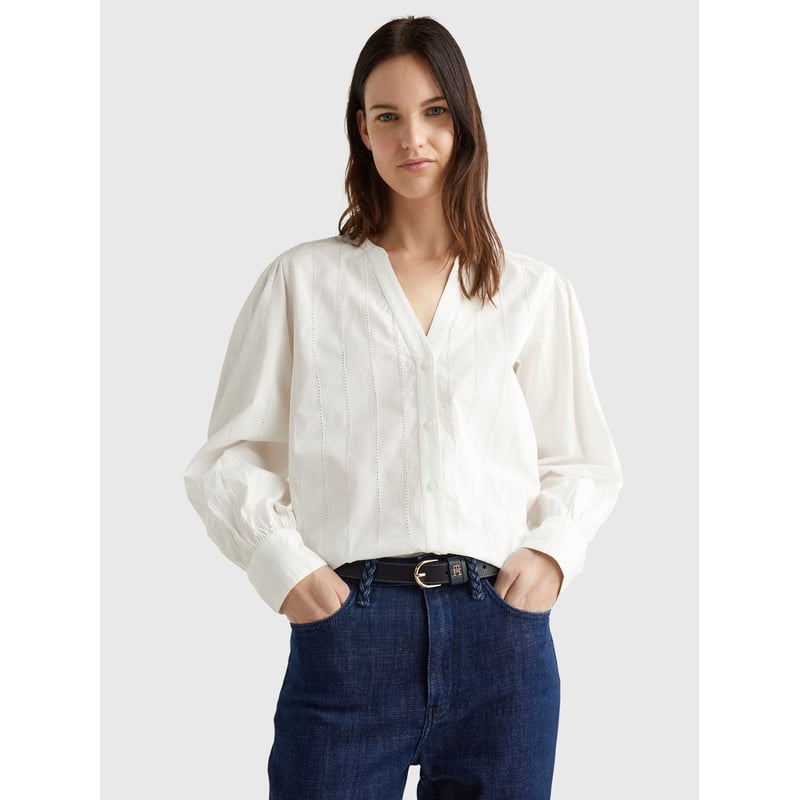 Blusa Con Cuello V Tommy Hilfiger Mujer Blanco Tommy Hilfiger TOMMY HILFIGER falabella