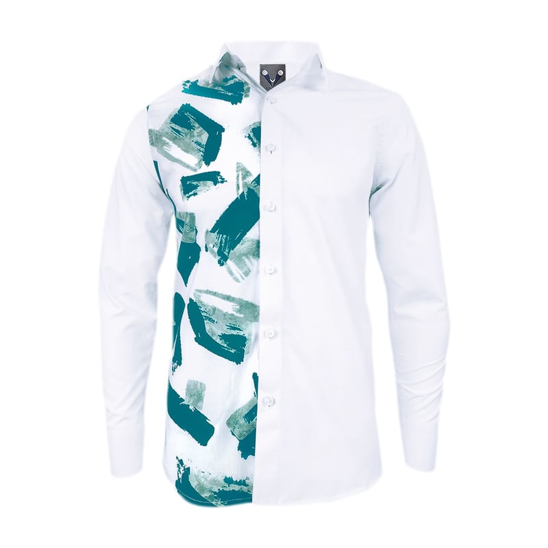 Camisa blanca con estampado manga larga slim fit para hombre