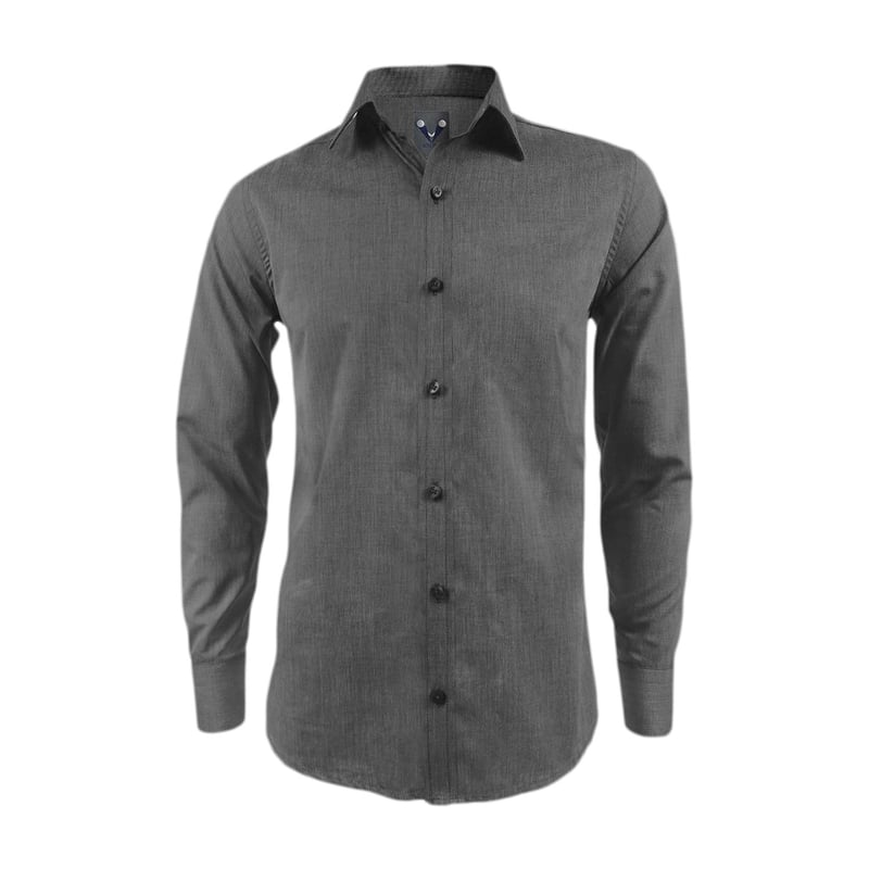 Camisa gris oscuro sin bolsillo manga larga slim para hombre