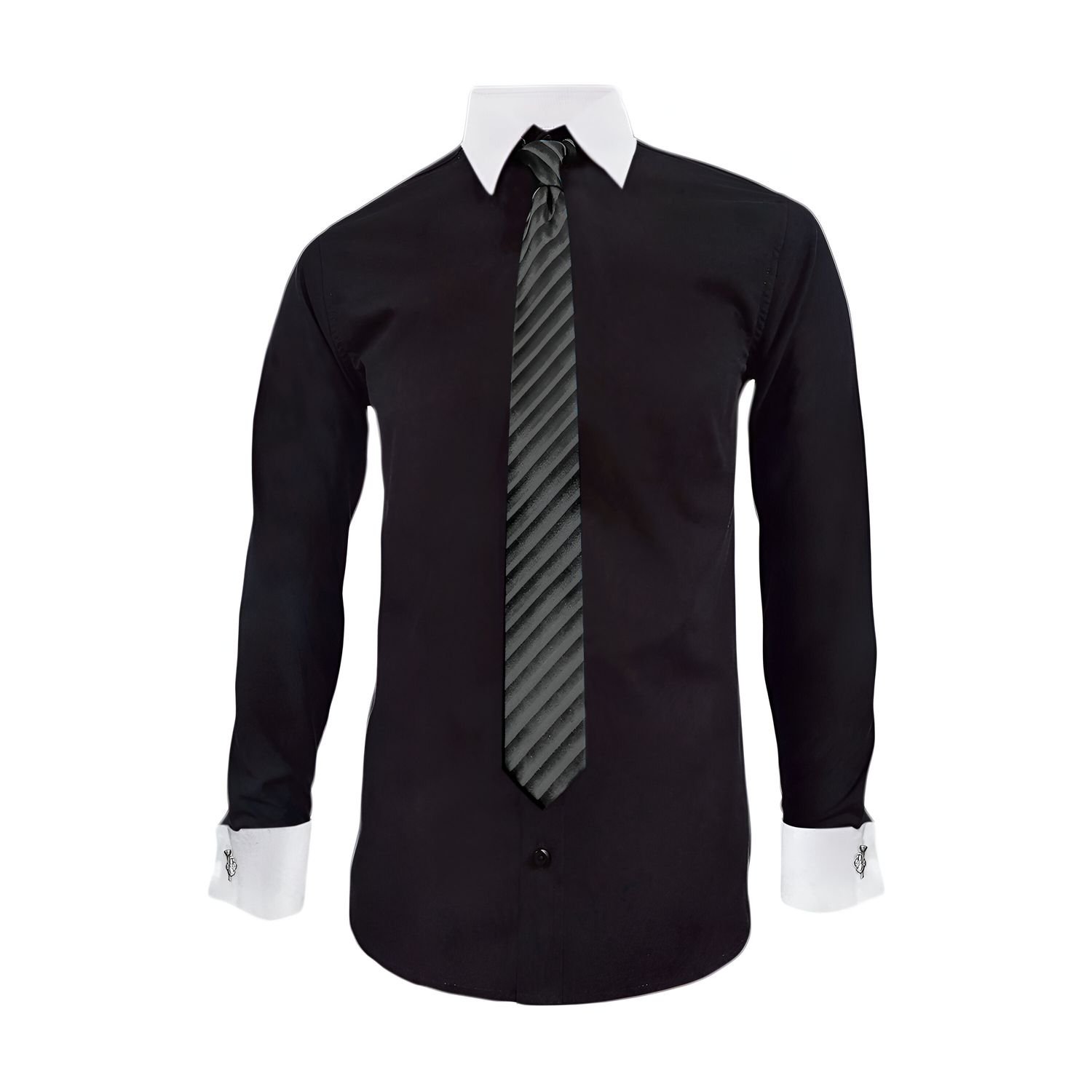Camisa formal negra cuello y punos mancorna blancos hombre SON DOS falabella