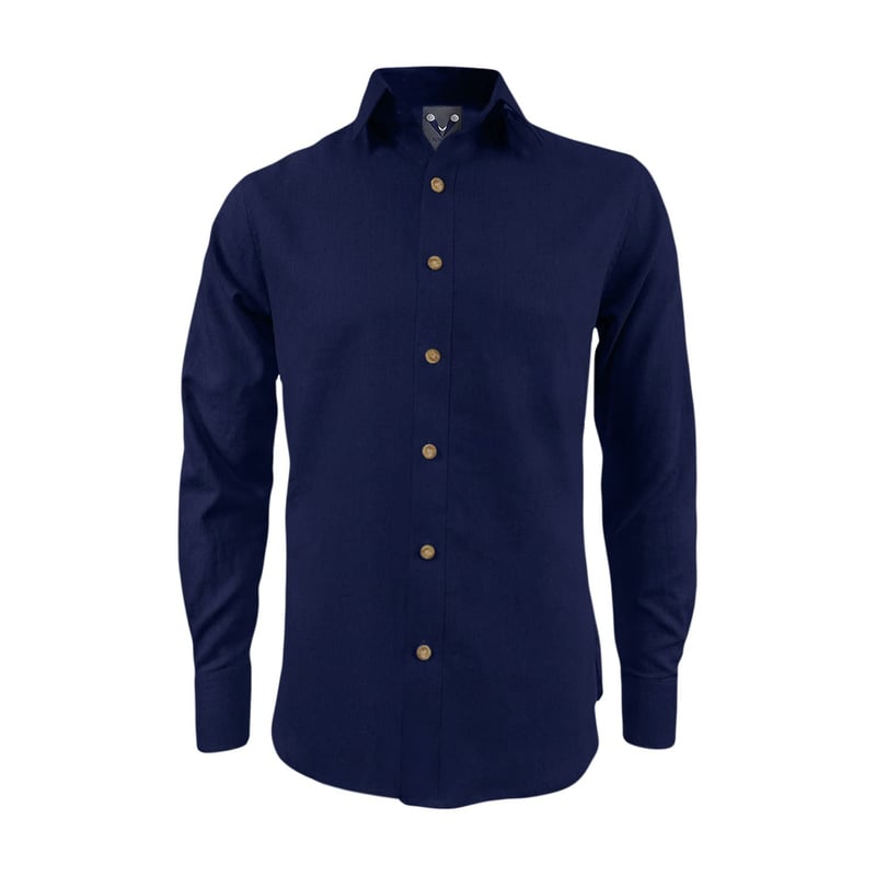 Camisa en lino azul oscuro casual slim manga larga hombre