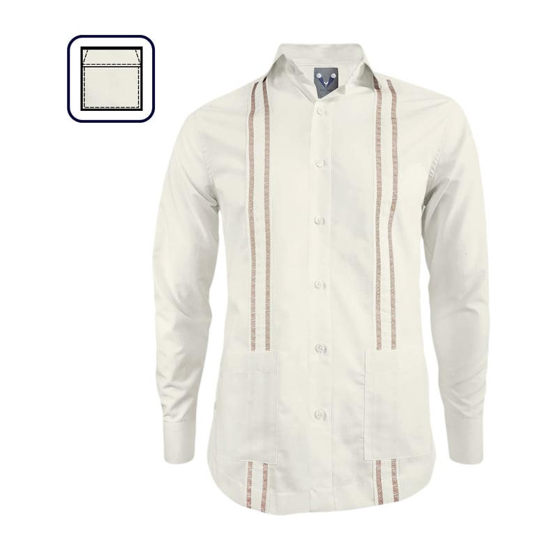 Camisa guayabera marfil bordada manga larga dos bolsillos para hombre